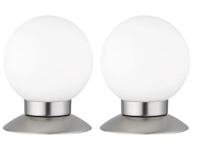2er SET LED Tischlampen Silber Glasschirm Weiß, Touchdimmer, Höhe 13cm
