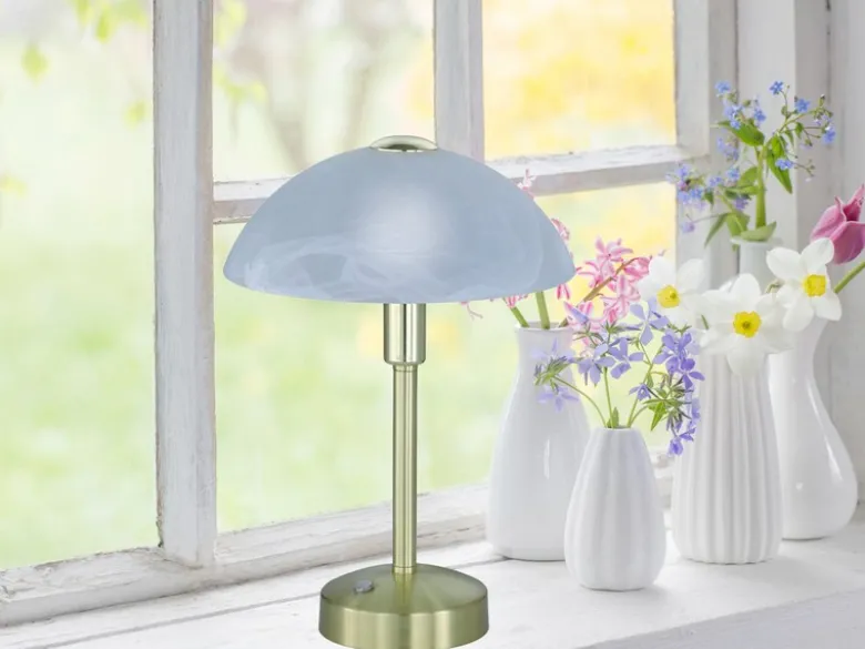 2er Set LED Tischleuchten dimmbar, Messing mit Glasschirm, Höhe 30cm