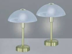 2er Set LED Tischleuchten dimmbar, Messing mit Glasschirm, Höhe 30cm
