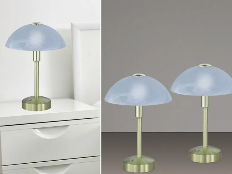 2er Set LED Tischleuchten dimmbar, Messing mit Glasschirm, Höhe 30cm