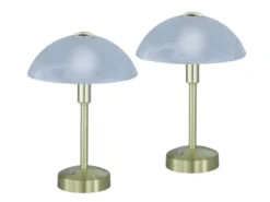 2er Set LED Tischleuchten dimmbar, Messing mit Glasschirm, Höhe 30cm