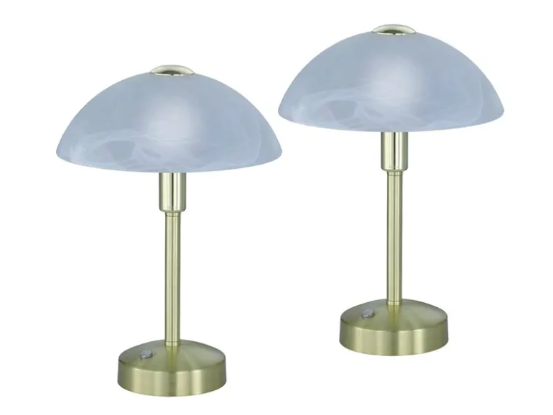 2er Set LED Tischleuchten dimmbar, Messing mit Glasschirm, Höhe 30cm