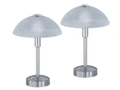 2er Set LED Tischleuchten dimmbar, Silber mit Glasschirm, Höhe 30cm