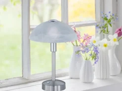 2er Set LED Tischleuchten dimmbar, Silber mit Glasschirm, Höhe 30cm