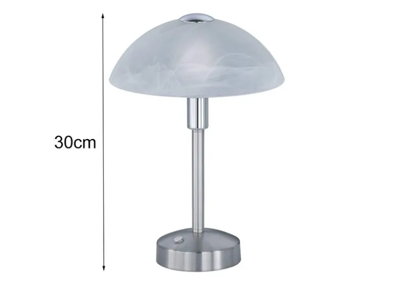 2er Set LED Tischleuchten dimmbar, Silber mit Glasschirm, Höhe 30cm