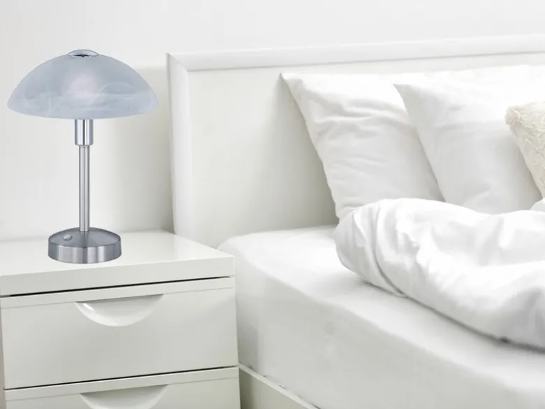 2er Set LED Tischleuchten dimmbar, Silber mit Glasschirm, Höhe 30cm