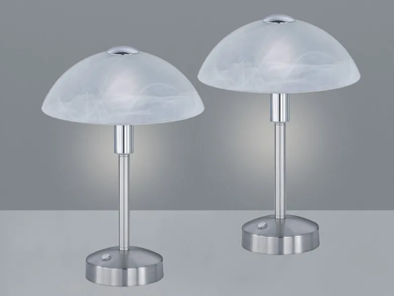 2er Set LED Tischleuchten dimmbar, Silber mit Glasschirm, Höhe 30cm