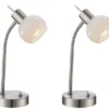 2er Set LED Tischleuchten ELLIOTT flexibel Glasschirm satiniert, Höhe 34cm