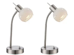 2er Set LED Tischleuchten ELLIOTT flexibel Glasschirm satiniert, Höhe 34cm