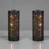 2er Set LED Tischleuchten mit Starlight Effekt, Stoff Schwarz Gold, Höhe 34cm