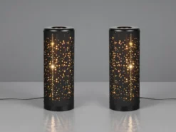 2er Set LED Tischleuchten mit Starlight Effekt, Stoff Schwarz Gold, Höhe 34cm