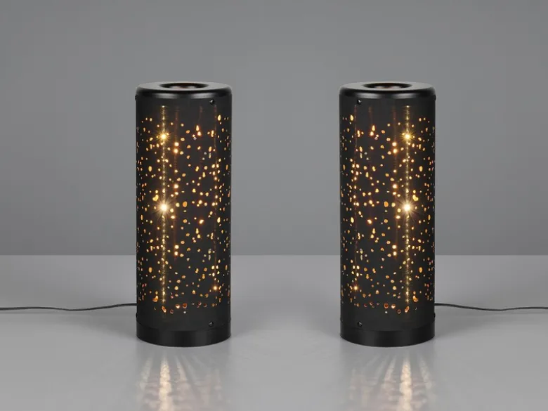 2er Set LED Tischleuchten mit Starlight Effekt, Stoff Schwarz Gold, Höhe 34cm