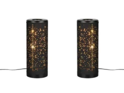 2er Set LED Tischleuchten mit Starlight Effekt, Stoff Schwarz Gold, Höhe 34cm