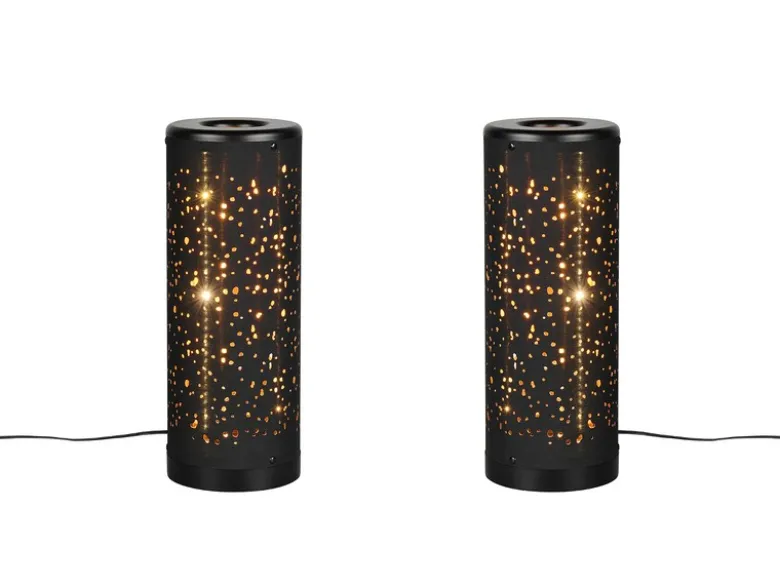 2er Set LED Tischleuchten mit Starlight Effekt, Stoff Schwarz Gold, Höhe 34cm