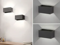 2er SET LED Updown Wandlampen Schwarz für Innen & Außen, Breite 20cm