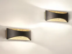 2er SET LED Updown Wandlampen Schwarz Gold, Breite 22,5cm