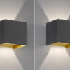 2er SET LED Updown Wandlampen Schwarz Gold für Innen & Außen, Quadrat 10cm