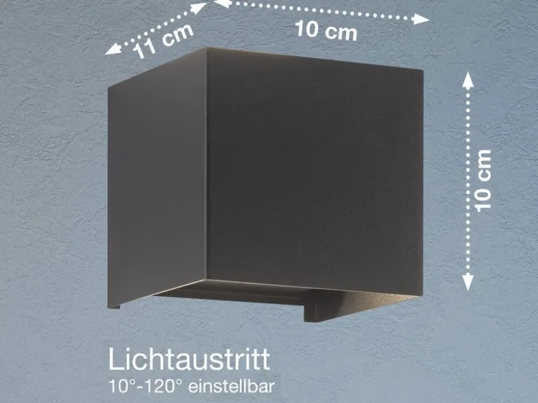 2er SET LED Updown Wandlampen Schwarz für Innen & Außen, Quadrat 10cm
