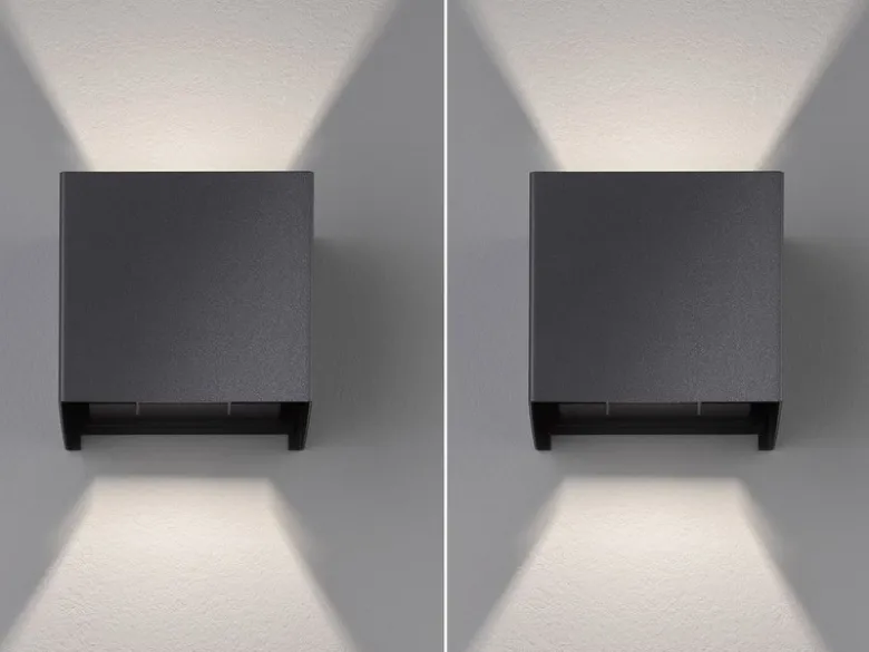 2er SET LED Updown Wandlampen Schwarz für Innen & Außen, Quadrat 10cm