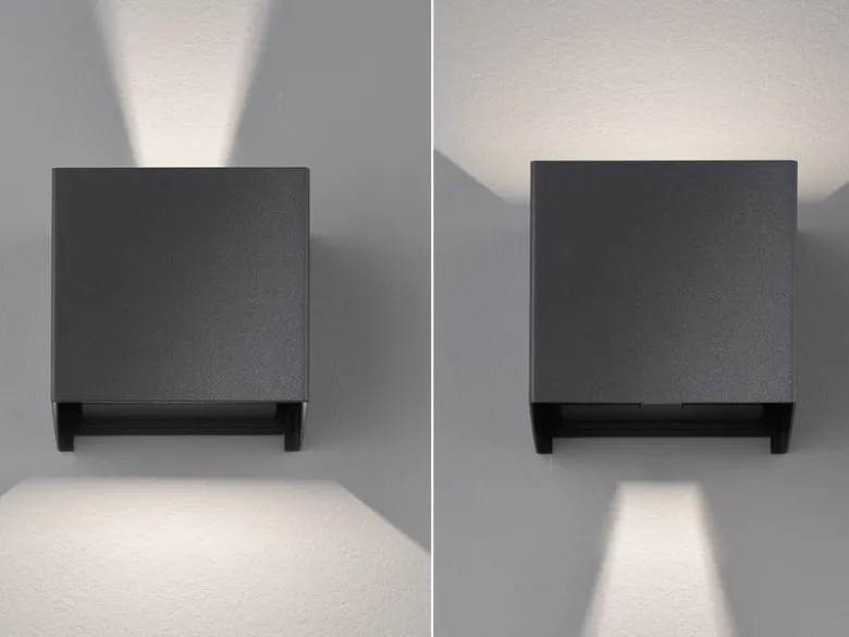 2er SET LED Updown Wandlampen Schwarz für Innen & Außen, Quadrat 10cm