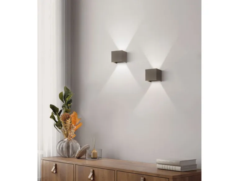 2er SET LED Updown Wandlampen Schwarz für Innen & Außen, Quadrat 10cm