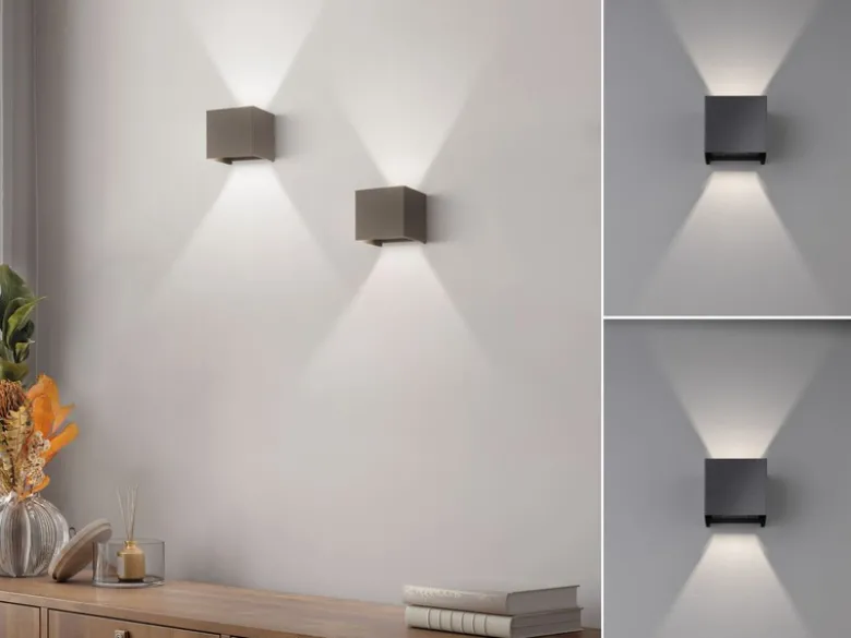 2er SET LED Updown Wandlampen Schwarz für Innen & Außen, Quadrat 10cm
