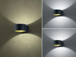 2er SET LED Wandlampen Schwarz / Gold mit Up and Down Licht, Ø 10,5cm