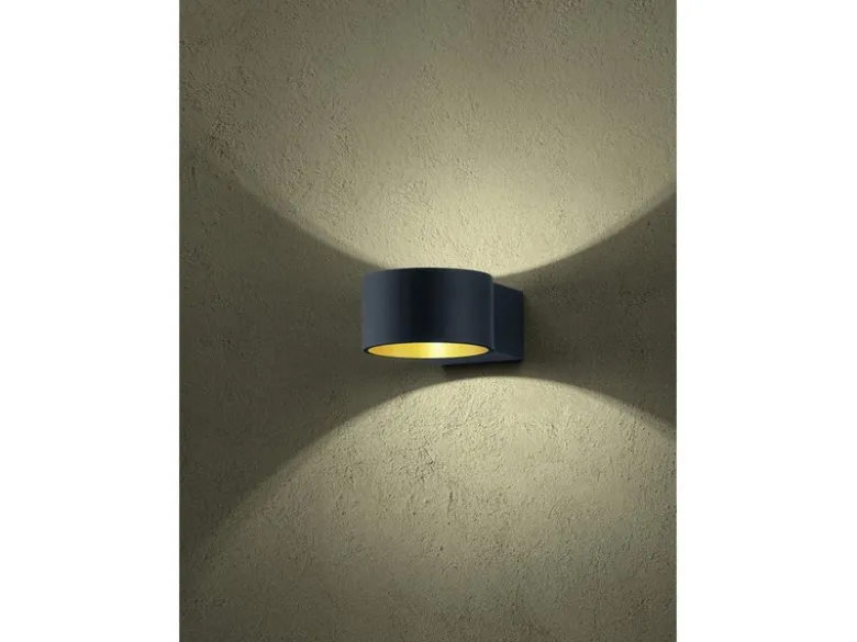 2er SET LED Wandlampen Schwarz / Gold mit Up and Down Licht, Ø 10,5cm