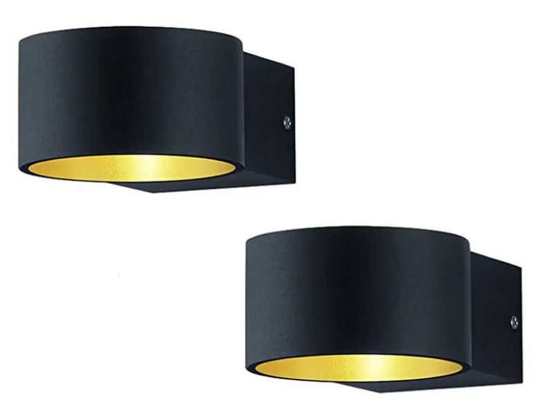 2er SET LED Wandlampen Schwarz / Gold mit Up and Down Licht, Ø 10,5cm