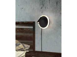 2er SET LED Wandlampen Schwarz mit Leselampe & Stecker, Ø 15cm