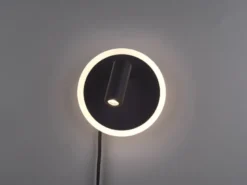 2er SET LED Wandlampen Schwarz mit Leselampe & Stecker, Ø 15cm