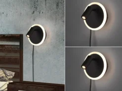 2er SET LED Wandlampen Schwarz mit Leselampe & Stecker, Ø 15cm