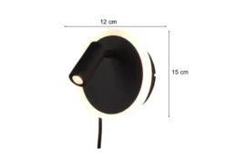 2er SET LED Wandlampen Schwarz mit Leselampe & Stecker, Ø 15cm