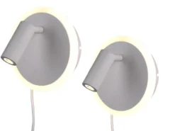 2er SET LED Wandlampen Weiß mit Leselampe & Stecker, Ø 15cm