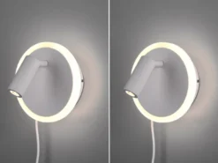 2er SET LED Wandlampen Weiß mit Leselampe & Stecker, Ø 15cm
