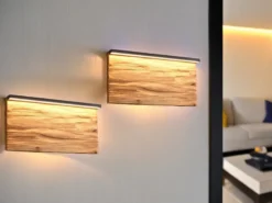2er Set LED Wandleuchten aus Naturholz flach & dimmbar, Breite 30cm