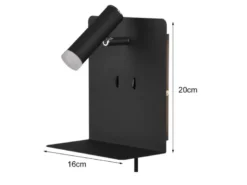 2er Set LED Wandspots Schwarz mit Schalter, Stecker & USB, Breite 16cm