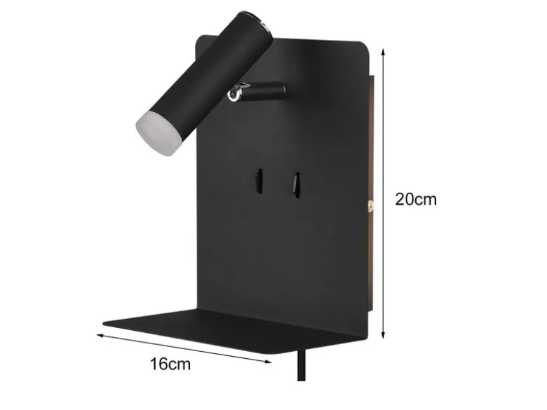 2er Set LED Wandspots Schwarz mit Schalter, Stecker & USB, Breite 16cm