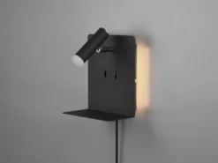 2er Set LED Wandspots Schwarz mit Schalter, Stecker & USB, Breite 16cm
