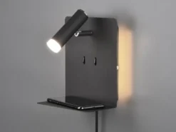 2er Set LED Wandspots Schwarz mit Schalter, Stecker & USB, Breite 16cm