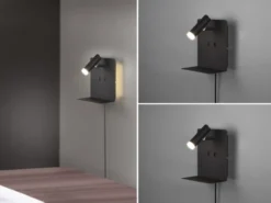 2er Set LED Wandspots Schwarz mit Schalter, Stecker & USB, Breite 16cm