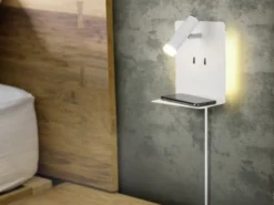 2er Set LED Wandspots Weiß mit Schalter, Stecker, USB Ladefunktion, Breite 16cm