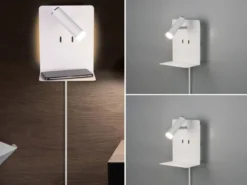 2er Set LED Wandspots Weiß mit Schalter, Stecker, USB Ladefunktion, Breite 16cm