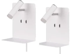2er Set LED Wandspots Weiß mit Schalter, Stecker, USB Ladefunktion, Breite 16cm