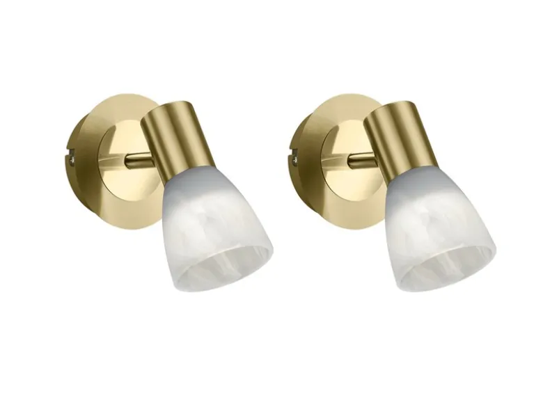 2er Set LED Wandstrahler Messing mit Glas Lampenschirm, Breite 10cm