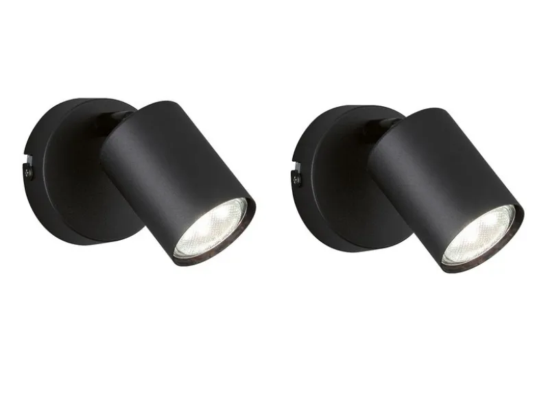 2er SET LED Wandstrahler Schwarz mit Schalter, Breite 8cm