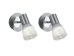 2er Set LED Wandstrahler Silber mit Glas Lampenschirm, Breite 10cm