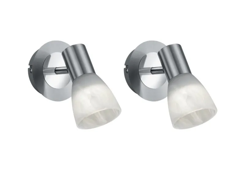 2er Set LED Wandstrahler Silber mit Glas Lampenschirm, Breite 10cm