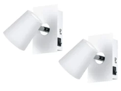2er Set LED Wandstrahler Weiß mit Schalter, Breite 7,5cm