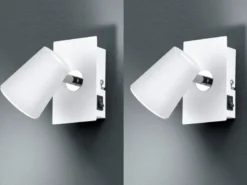 2er Set LED Wandstrahler Weiß mit Schalter, Breite 7,5cm